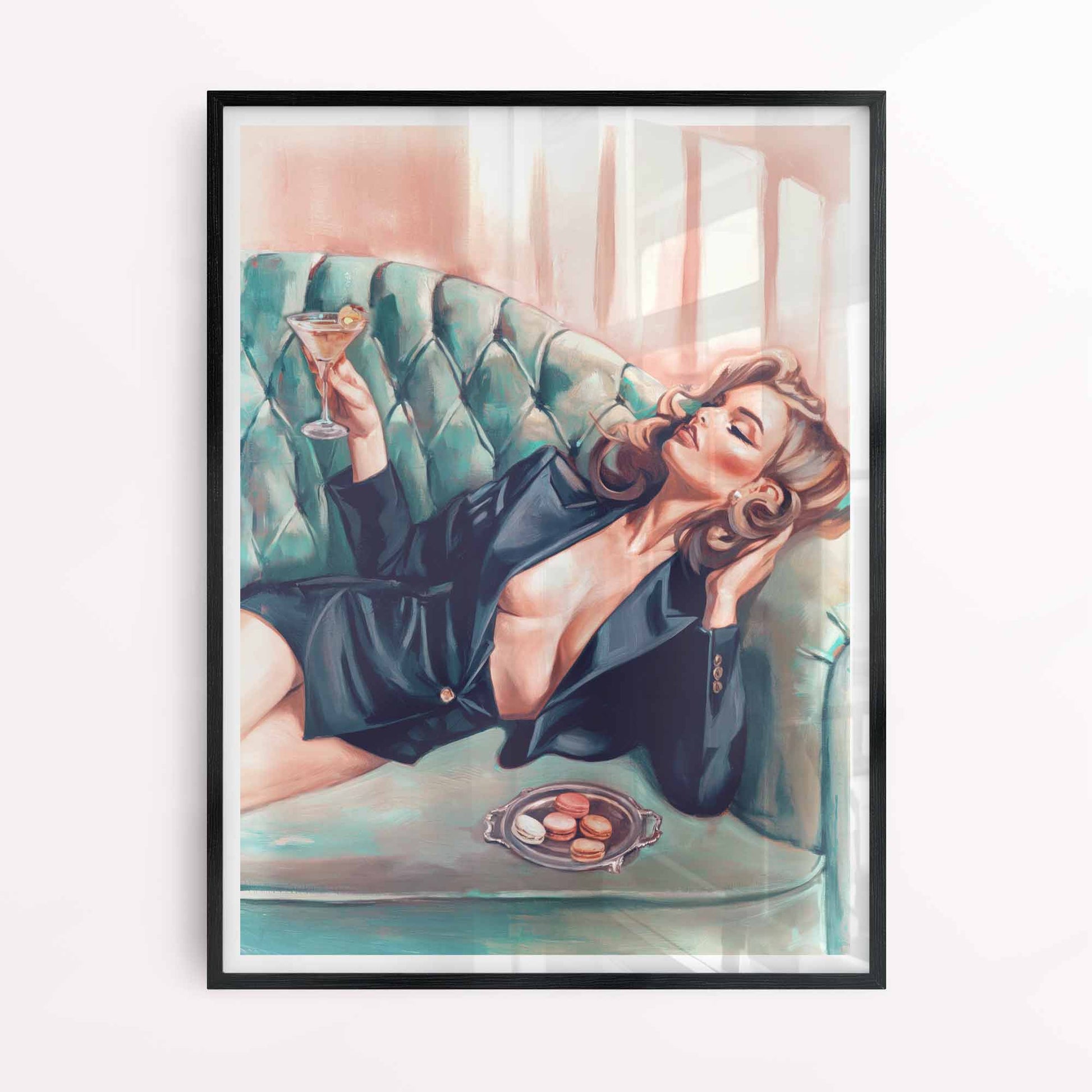 vintage inspired Cocktail Art Bar featuring a woman on a sofa with a martini