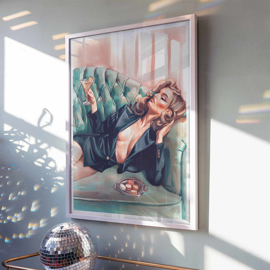 Girl On Couch Martini Poster Bar Cart dECOR